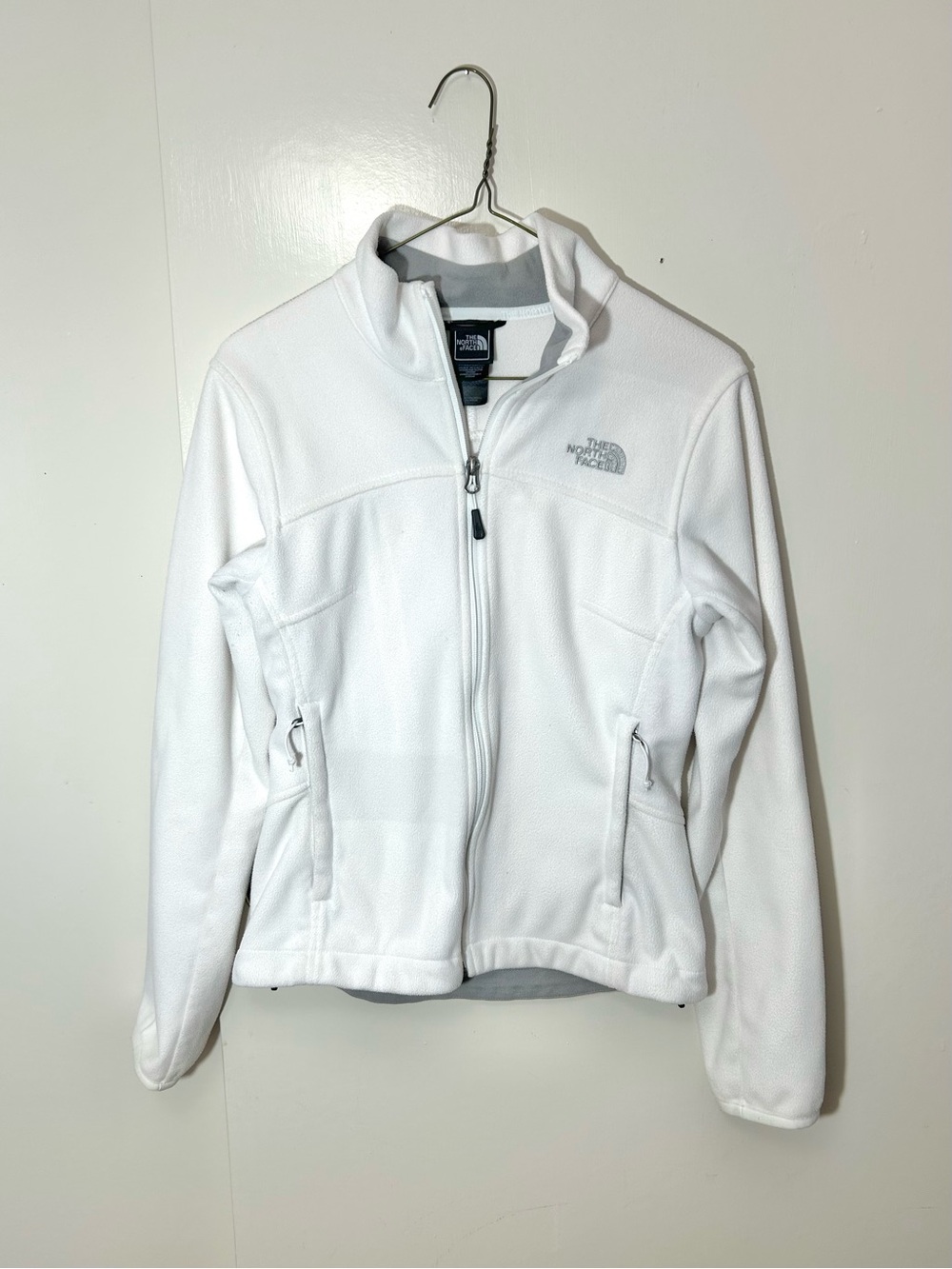 North Face white full-zip fleece jacket